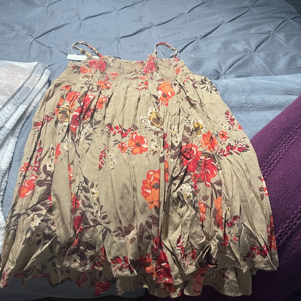 Brand new tan/flower dress with spaghetti strap